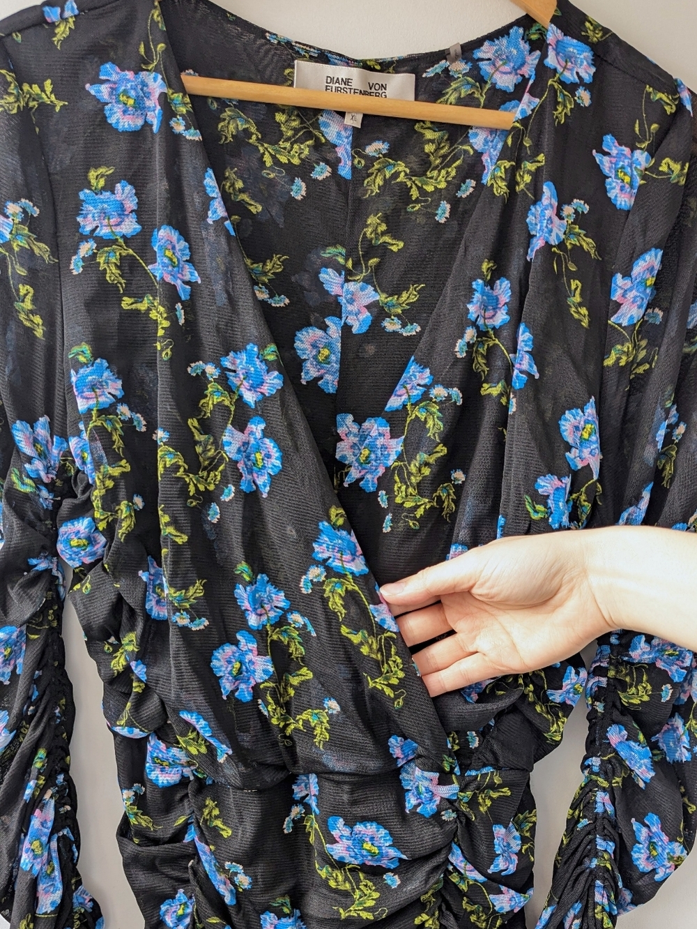 Diane Von Furstenberg Floral Ruched Mesh Midi Dress - Picture 6 of 16